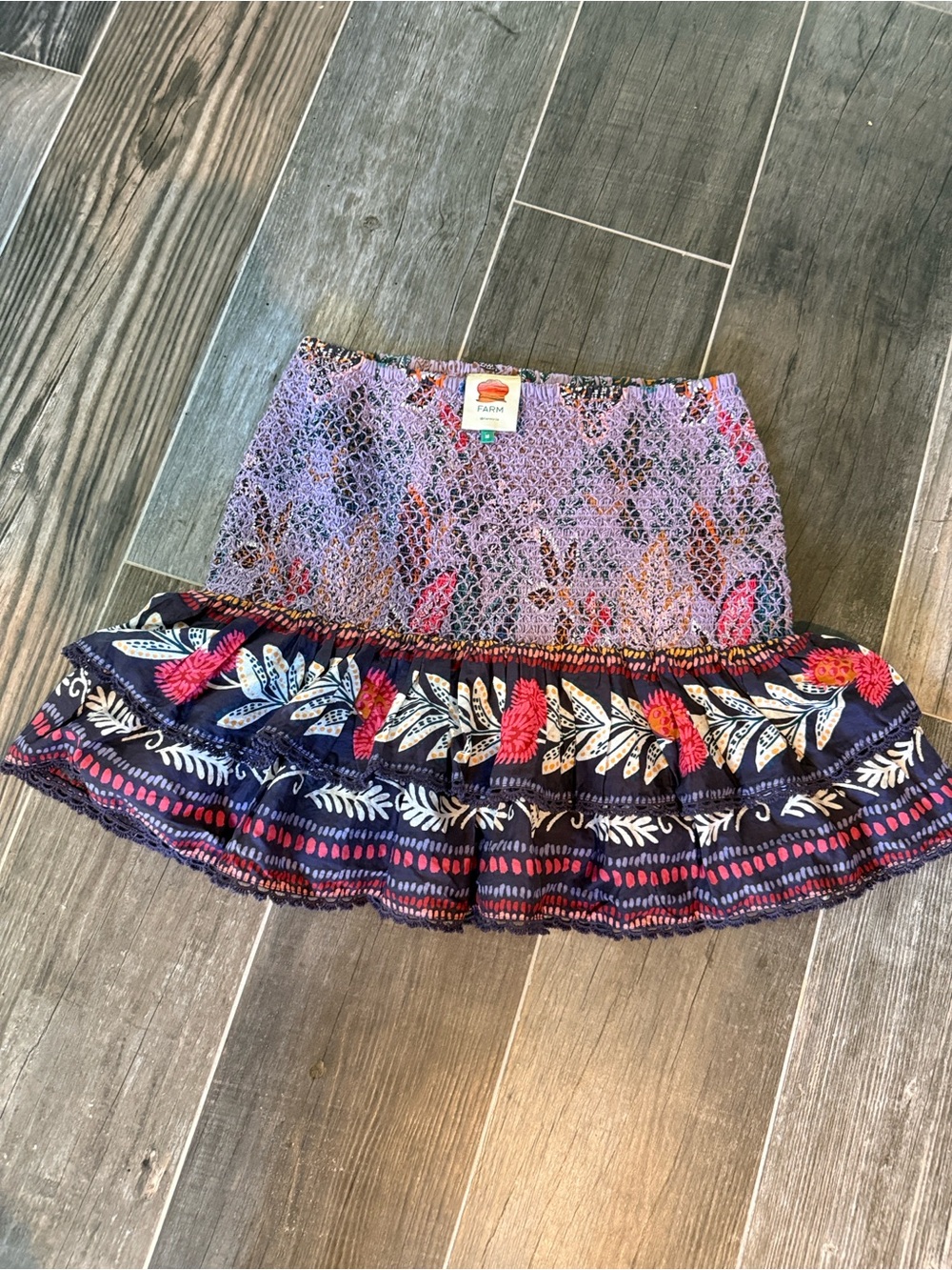 FARM Rio Lavender Wild Night & Floral Tiered Mini Skirt